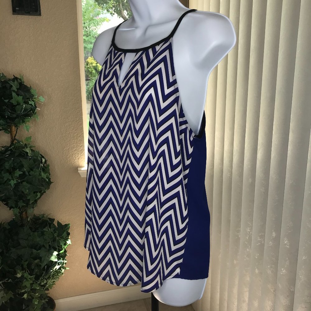 Ro & De Patterned Tank Top | Blue/Wht/Blk | Small - Picture 10 of 10